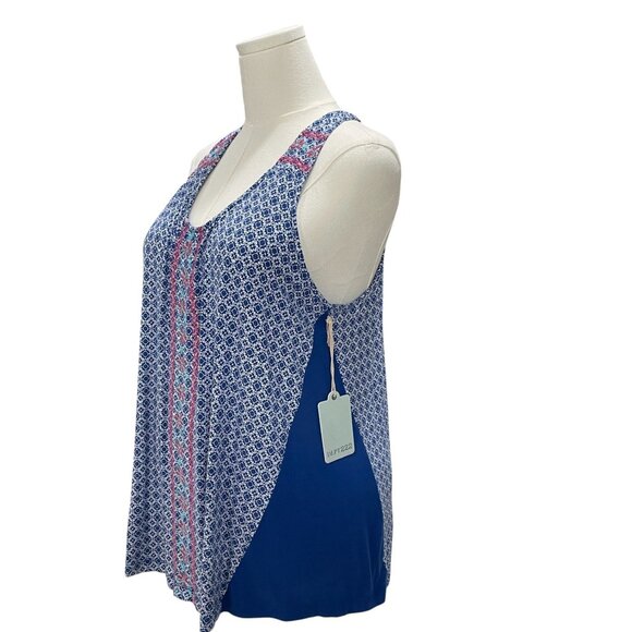 Dept 222 Cabana Nights Boho Tank Top Blue Print NWT PL Summer Vacation Resort - Picture 8 of 10